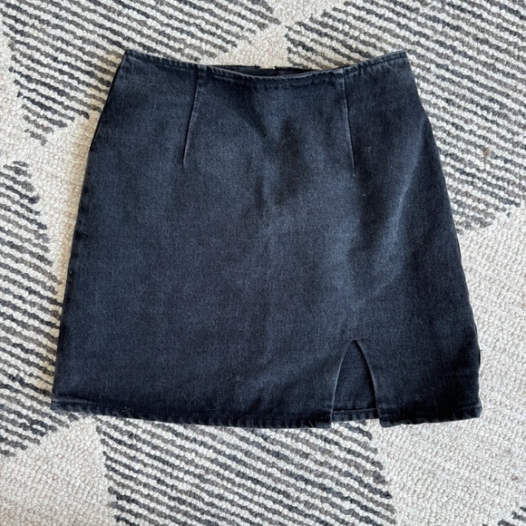 Black Denim Mini Skirt with Side Slit - Picture 1 of 2